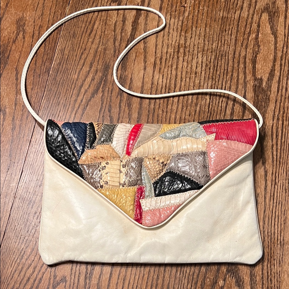 Vintage Snakeskin Elegant  Leather Envelop Shoulder Bag
